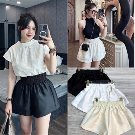 Quần Đùi Nữ Dáng Phồng Vải Tacta Ống Rộng Cạp Chun Hot Trend T S Shopee Việt Nam
