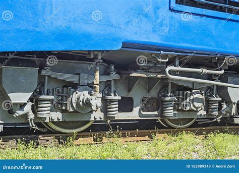 Train Wheels On Rail Track Wheels Of A Railway Train On Rails Close Up