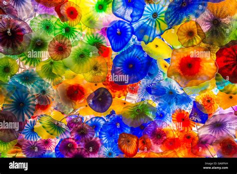 The Hand Blown Glass Flower Ceiling At The Bellagio Hotel In Las Vegas