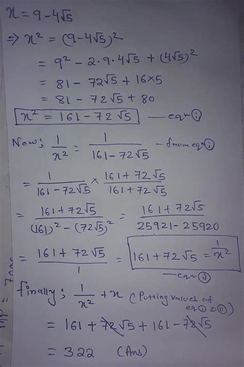 If X 9 4√√5 Then Find X² 1x²