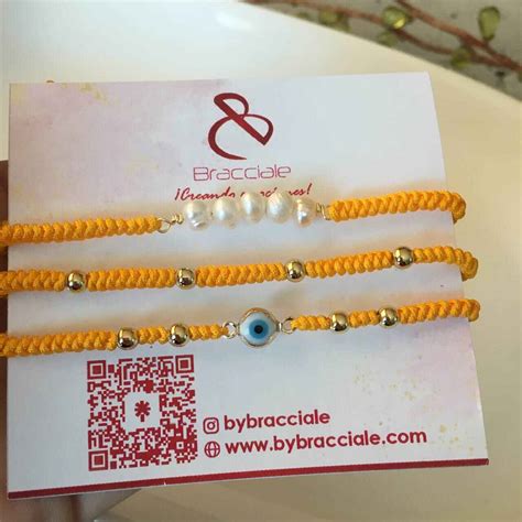 Set De Pulseras Naranjas Con Ojo Turco Y Perlas Cultivadas Bracciale