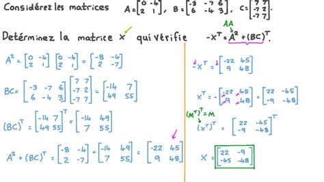Vidéo Question Rechercher Une Matrice Inconnue à Laide Dopérations