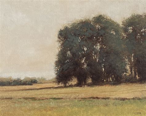 Summer Trees 230213, tonal landscape oak tree plain air oil painting.