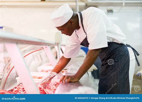 Butcher Picking Pieces Meat Stock Photo Image Of Food Meat