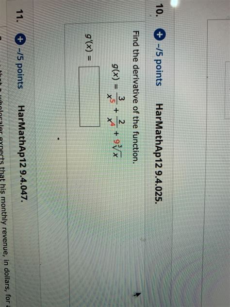 Solved 10 15 Points HarMathAp 12 9 4 025 Find The Chegg