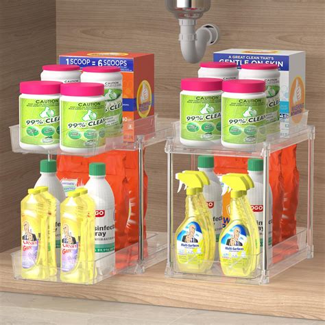 Snapklik Under Sink Organizers And Storage 2 Pack Clear Large