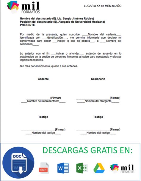 Carta De Cesión De Derechos 【 Ejemplos Y Formatos 】word Pdf