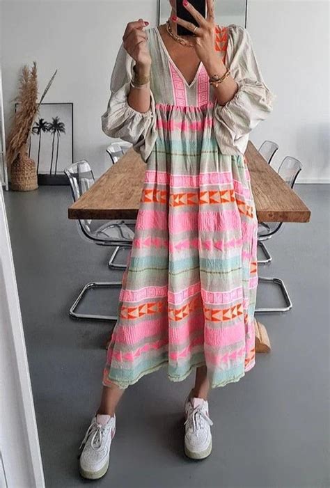 Us 42 99 Womens Boho Dress Ethnic Geometric Pattern V Neck Loose