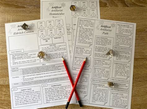Dnd Artificer Artillerist Character Booklet Dungeons And Dragons