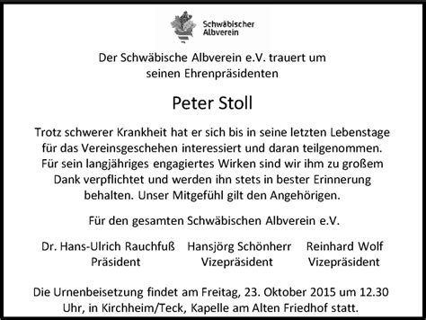 Traueranzeigen Von Peter Stoll Stuttgart Gedenkt De