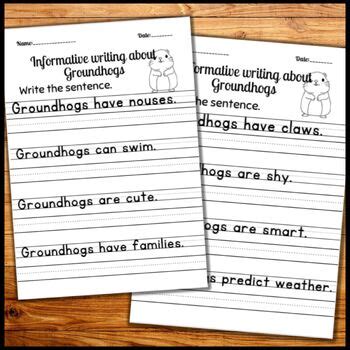 Groundhog Informative Sentence Writing Practice Worksheets With True Facts