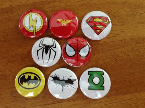 Super Hero Buttons Set Of 8 Pinback Buttons By Mybuttonmonster