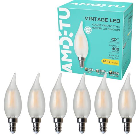 Amdtu Led Frosted Edison Bulb 40w Type B Warm Soft White 2700k E12 Candle Base Dimmable 6