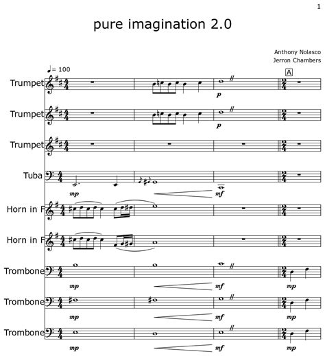 Pure Imagination 2 0 Sheet Music For Trumpet Tuba Horn In F Trombone