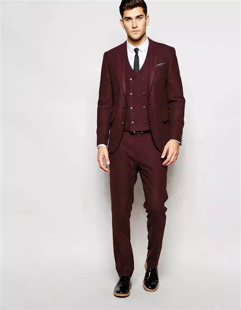 Traje De Boda Para Hombre Chaqueta Ajustada De Color Burdeos A Medida