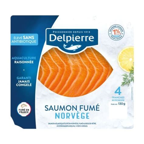 Saumon fumé Norvège DELPIERRE la barquette de 4 tranches 130g à