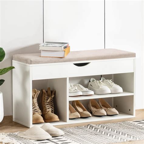 Apicizon Shoe Bench Entryway Storage Benches White With Flip Top And