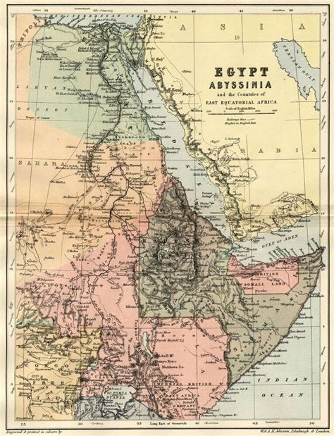 Egypt Abyssinia Map Authentic 1895 Shows East Equatorial Africa