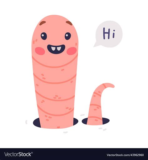 Funny Pink Worm Character With Long Tube Body Vector Image