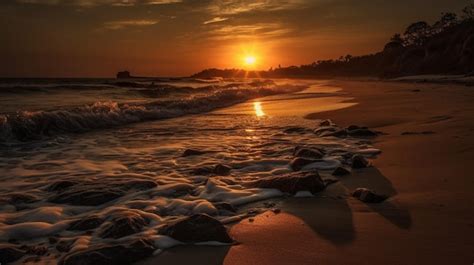 Una Playa Al Atardecer Con El Sol Poni Ndose Detr S Foto Premium