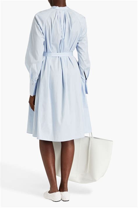 JOSEPH Penrose Belted Pleated Cotton Poplin Dress Sale Up To 70 Off