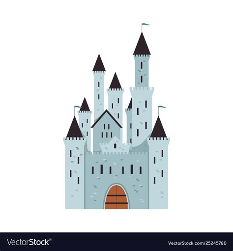 Medieval Fantasy Castle With Towers And Flags Vector Image