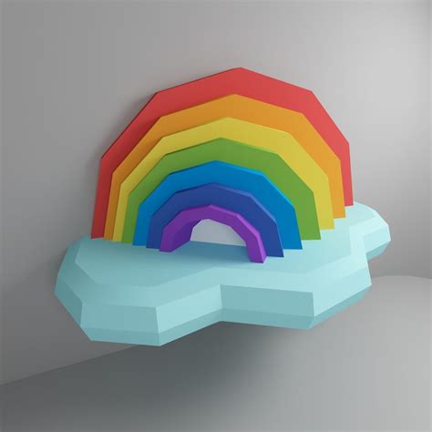 Diy Papercraft Rainbow Low Poly Decor Origami Paper Rainbow Etsy