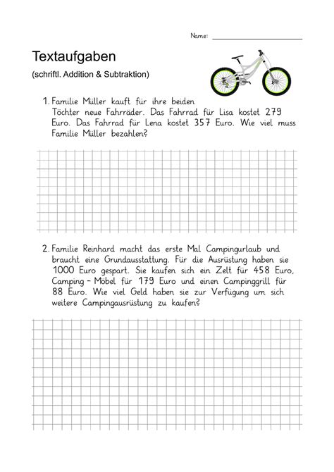 X Textaufgaben Schriftliche Addition Und Subtraktion Mit L Sungen