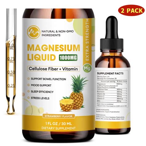 2 Pack Magnesium Glycinate Liquid Drops Supplements With Magnesium Glycinate 500mg Fiber