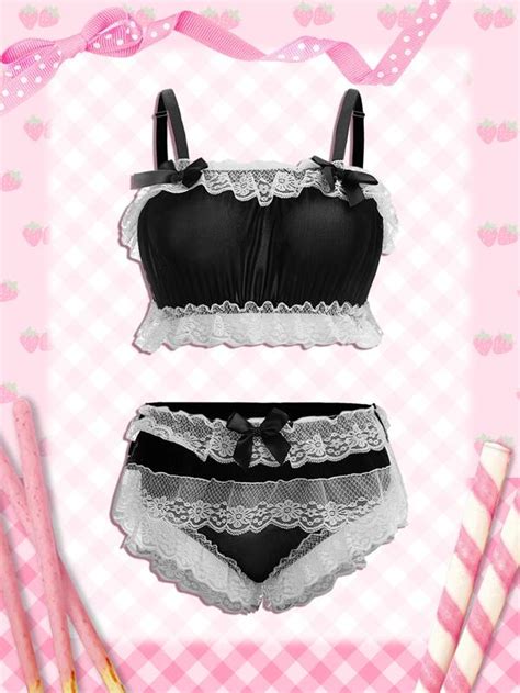 Is That The New Kawaii Contrast Lace Bow Decor Lingerie Set Romwe Usa