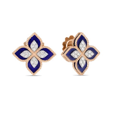 PRINCESS FLOWER EARRINGS WITH DIAMONDS AND LAPIS Roberto Coin