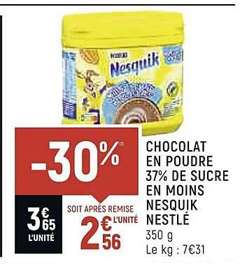 Offre Chocolat En Poudre De Sucre En Moins Nesquik Nestl Chez Spar