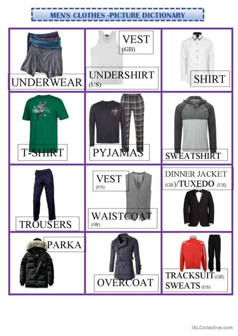 Men S Clothes Pictionary Picture D English ESL Worksheets Pdf Doc