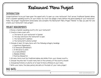 Spanish Restaurant Menu Project By Spanish Made Easy TpT