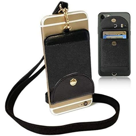 Universal 2 In 1 Black Iphone Necklace Holder And Credit Card Holder Cell Phone Neck Strap Holder