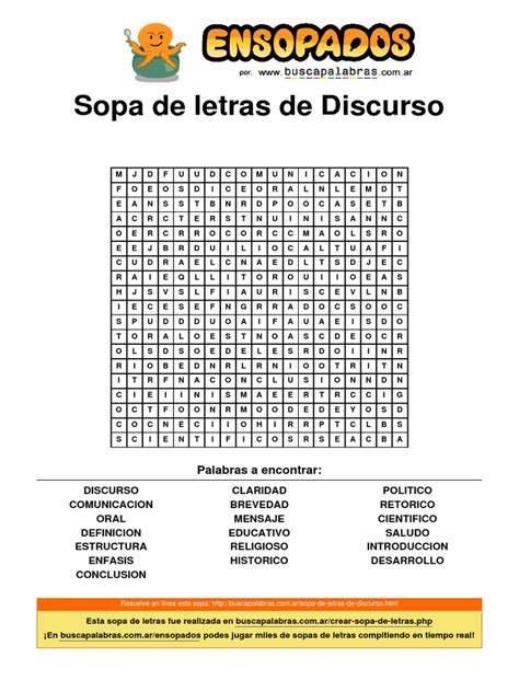 Sopa De Letras De Discurso Pdf Pdf Comunicación Humana Lingüística