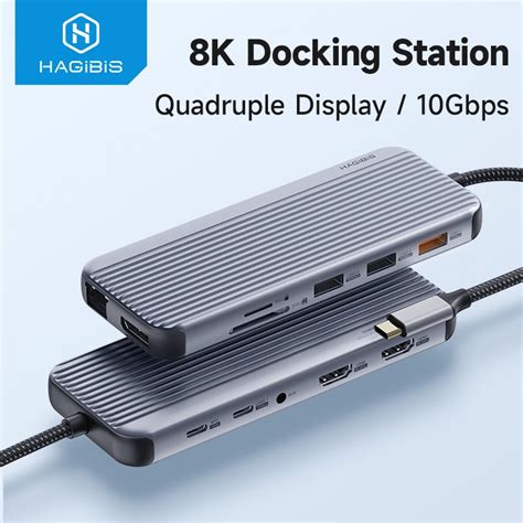 Hagibis Portable USB C Docking Station Type C To 8K DP Dual HDMI