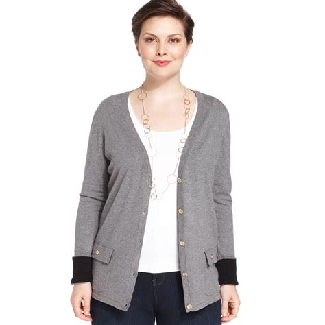 Jones New York Signature Plus Size Longsleeve Cardigan In Gray Lyst