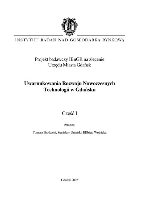 PDF Uwarunkowania rozwoju nowoczesnych technologii w Gdańsku