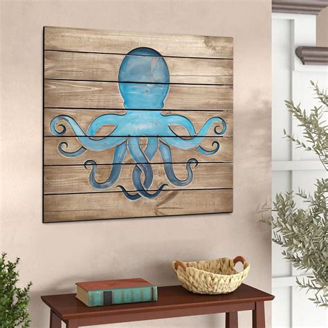 Octopus Wood Art Custom Engraved Wood Blue Octopus Carved Wood Etsy