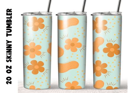 Orange Flowers Boho 20oz Skinny Tumbler Graphic By Jaiprakana · Creative Fabrica