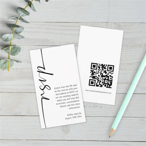 Mini Modern Calligraphy Qr Code Wedding Rsvp Enclosure Card Zazzle