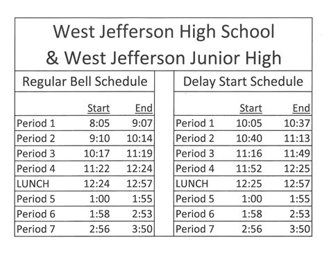 Bell Schedule 2023 24 West Jefferson Junior High