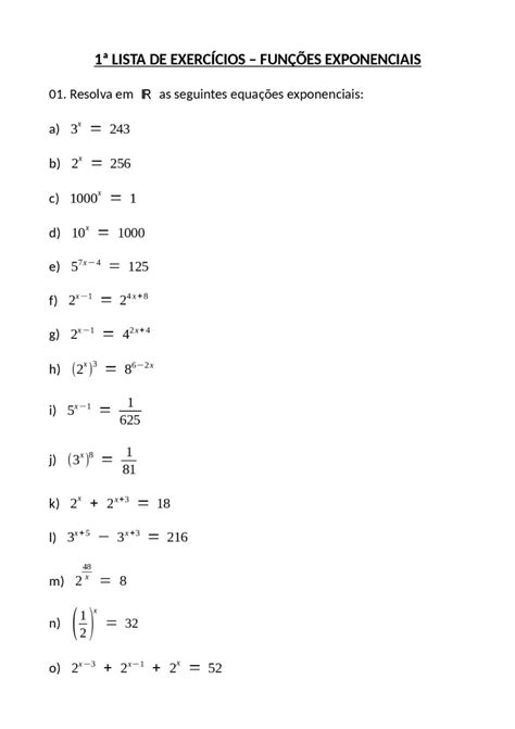 Lista De Exercícios Equação Exponencial Doc Braincp