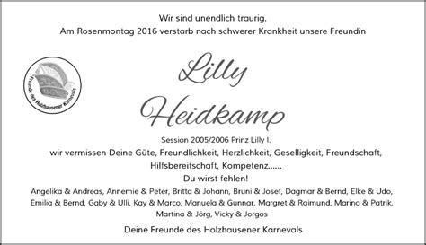 Alle Traueranzeigen für Lilly Heidkamp trauer rp online de