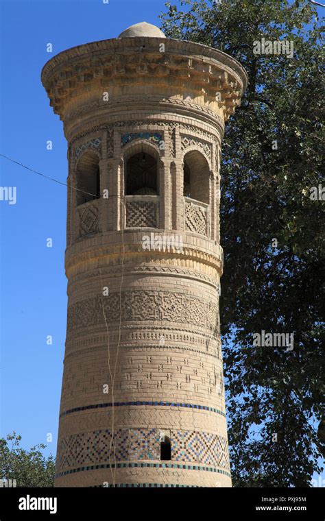 Uzbekistan Bukhara Bolo Hauz Mosque Minaret Stock Photo Alamy