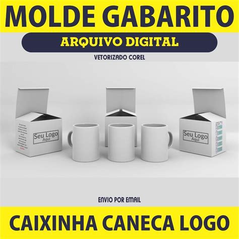 Caixinha Caneca Arquivo Digital Molde Gabarito Logo Caixa Arquivos