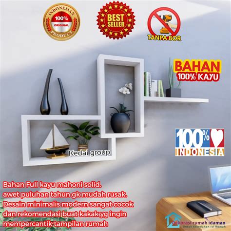 Jual Rak Dinding Kayu Minimalis Tempel Gantung Buku Kamar Ambalan Susun