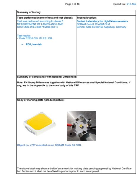 Osram Test Report Iec Photobiological Safety Of Lamps And Lamp