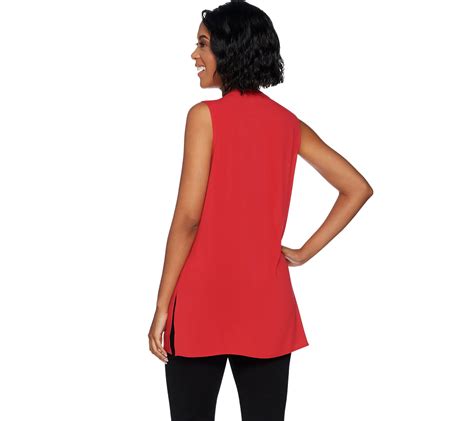 Susan Graver Stretch Woven Sleeveless Tunic With Crossover Hem